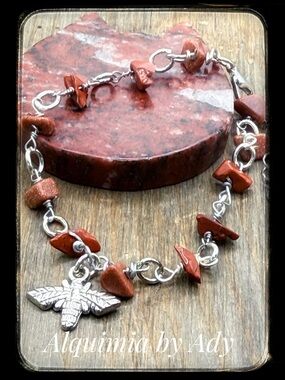 Sunstone Fall Bracelet — Mixed Stones, Silver Moth Charm